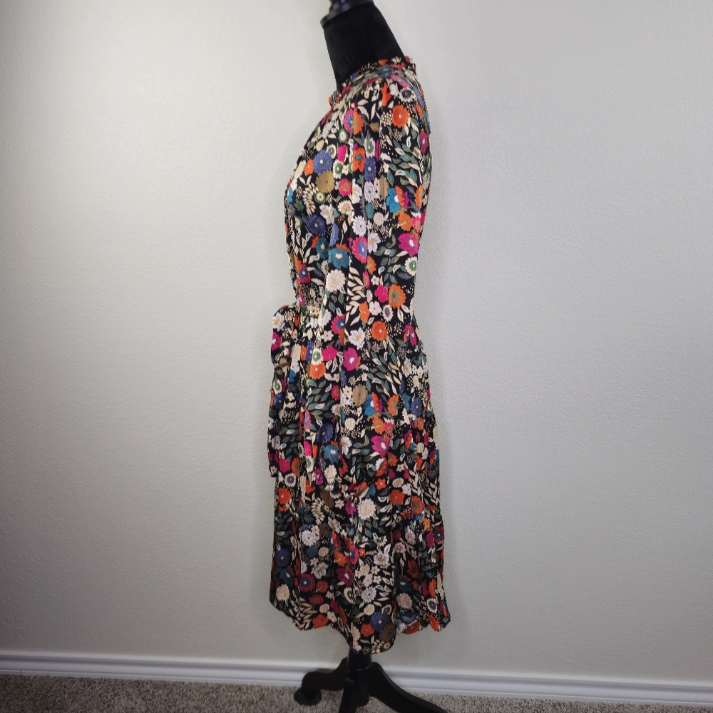 Maia Floral Drop Tie Waist Ruffle Black Long Sleeve Dress 14 - Picture 12 of 13